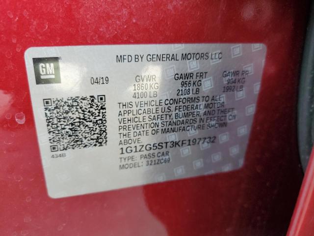 1G1ZG5ST3KF197732 - 2019 CHEVROLET MALIBU RS RED photo 12