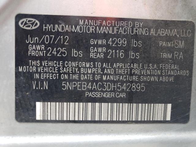 5NPEB4AC3DH542895 - 2013 HYUNDAI SONATA GLS SILVER photo 12