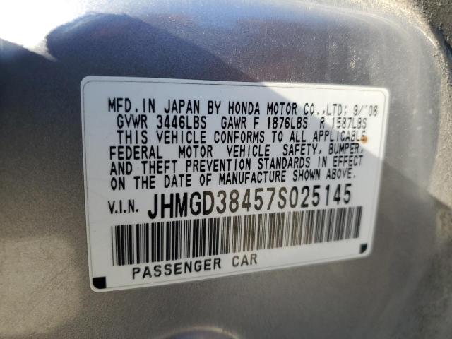 JHMGD38457S025145 - 2007 HONDA FIT GRAY photo 12