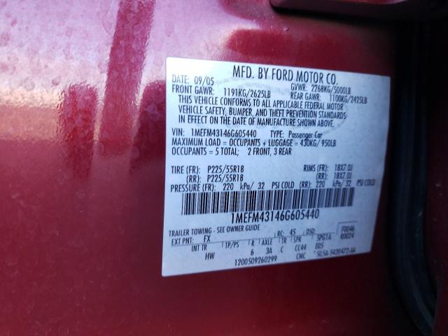 1MEFM43146G605440 - 2006 MERCURY MONTEGO PR ბურგუნდია ფოტო 13