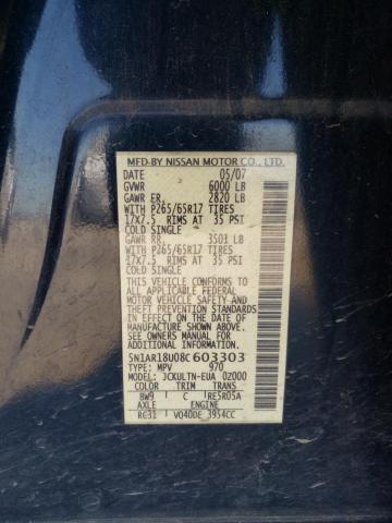 5N1AR18U08C603303 - 2008 NISSAN PATHFINDER S 蓝色 照片 13