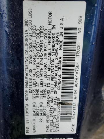 5TEUU42N88Z565419 - 2008 TOYOTA TACOMA ACCESS CAB Көк фото 12