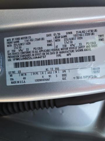 1FMCU9BZ2LUA44737 - 2020 FORD ESCAPE SE SPORT SILVER photo 12