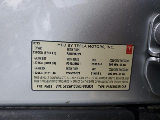 5YJSA1CG7DFP05034 - 2013 TESLA MODEL S Արծաթագույն լուսանկար 12