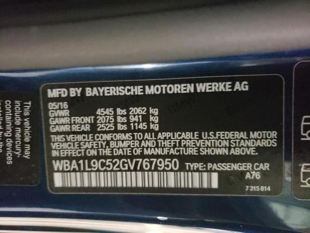 WBA1L9C52GV767950 - 2016 BMW 228 XI SULEV BLUE photo 12