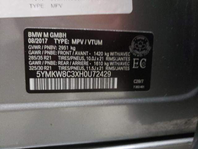 5YMKW8C3XH0U72429 - 2017 BMW X6 M SILVER photo 13