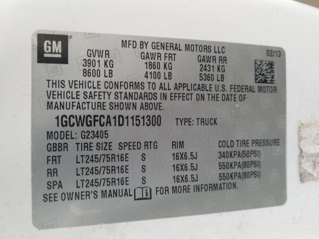 1GCWGFCA1D1151300 - 2013 CHEVROLET EXPRESS G2 WHITE photo 10