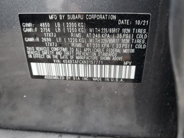 4S4BTAFCXN3157771 - 2022 SUBARU OUTBACK PREMIUM GRAY photo 13