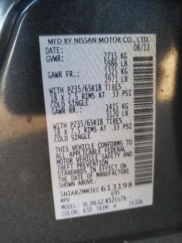 5N1AR2MM3EC613198 - 2014 NISSAN PATHFINDER S GRAY photo 13