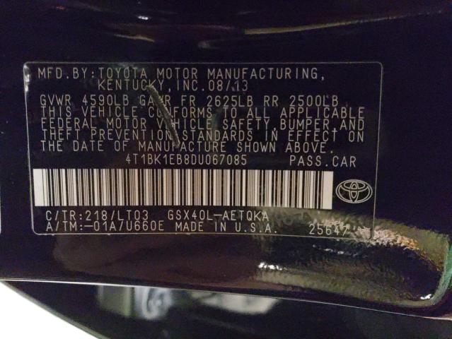 4T1BK1EB8DU067085 - 2013 TOYOTA AVALON BASE 黑色 照片 12