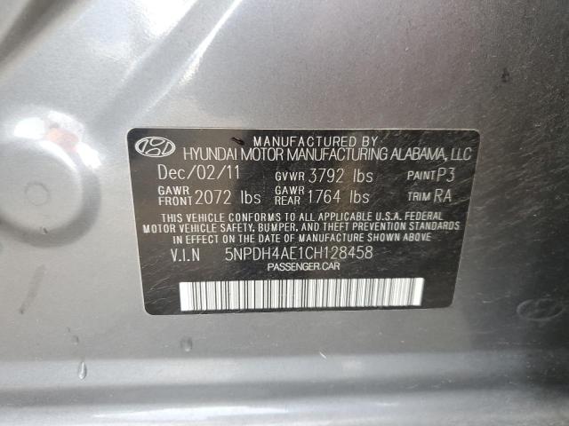 5NPDH4AE1CH128458 - 2012 HYUNDAI ELANTRA GLS GRAY photo 12