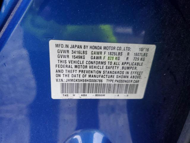 JHMGK5H59HS006786 - 2017 HONDA FIT LX BLUE photo 12