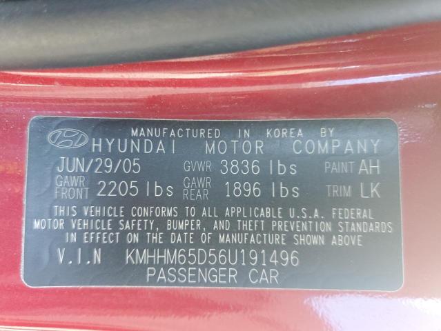 KMHHM65D56U191496 - 2006 HYUNDAI TIBURON GS RED photo 12