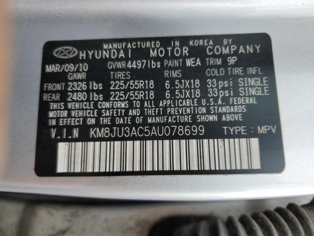 KM8JU3AC5AU078699 - 2010 HYUNDAI TUCSON GLS SILVER photo 12