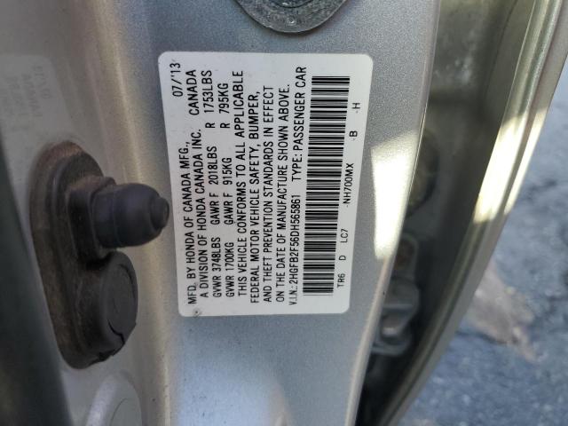 2HGFB2F56DH565861 - 2013 HONDA CIVIC LX SILVER photo 12