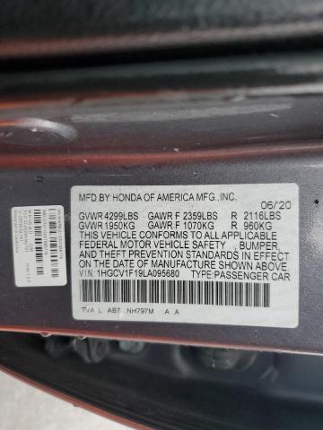 1HGCV1F19LA095680 - 2020 HONDA ACCORD LX GRAY photo 12