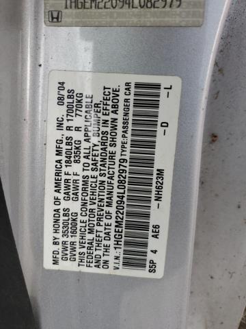 1HGEM22094L082979 - 2004 HONDA CIVIC EX SILVER photo 12