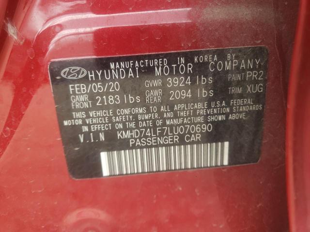 KMHD74LF7LU070690 - 2020 HYUNDAI ELANTRA SE RED photo 12