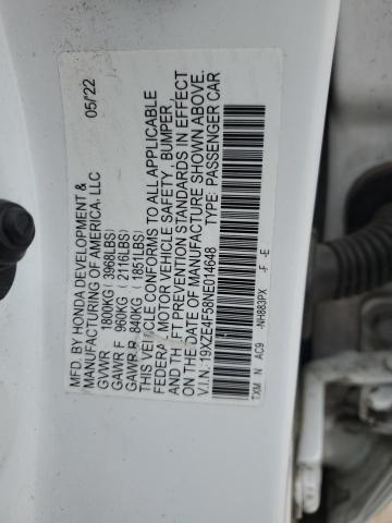 19XZE4F58NE014648 - 2022 HONDA INSIGHT EX WHITE photo 12