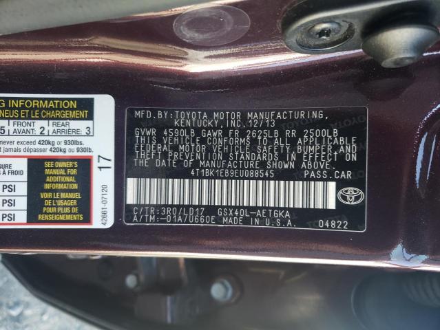 4T1BK1EB9EU088545 - 2014 TOYOTA AVALON BASE 勃艮第红 照片 12