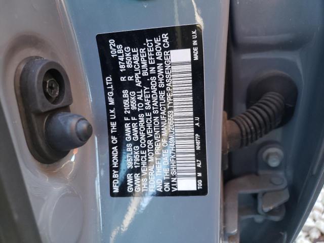 SHHFK7H49MU205553 - 2021 HONDA CIVIC SPORT 青色 照片 12