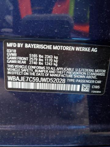 WBAJE7C59JWD52028 - 2018 BMW 540 XI BLUE photo 12