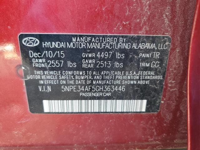 5NPE34AF5GH363446 - 2016 HYUNDAI SONATA SPORT RED photo 12