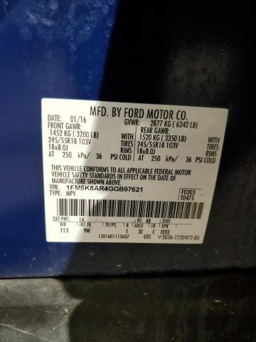 1FM5K8AR4GGB97621 - 2016 FORD EXPLORER POLICE INTERCEPTOR BLUE photo 12