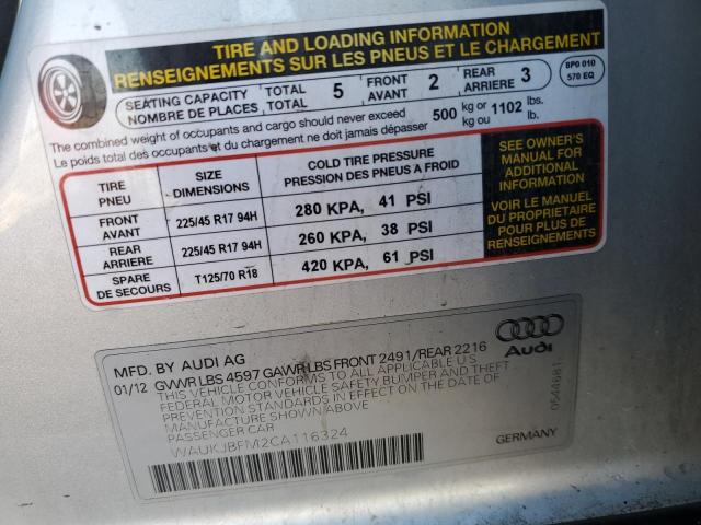 WAUKJBFM2CA116324 - 2012 AUDI A3 PREMIUM PLUS GRAY photo 12