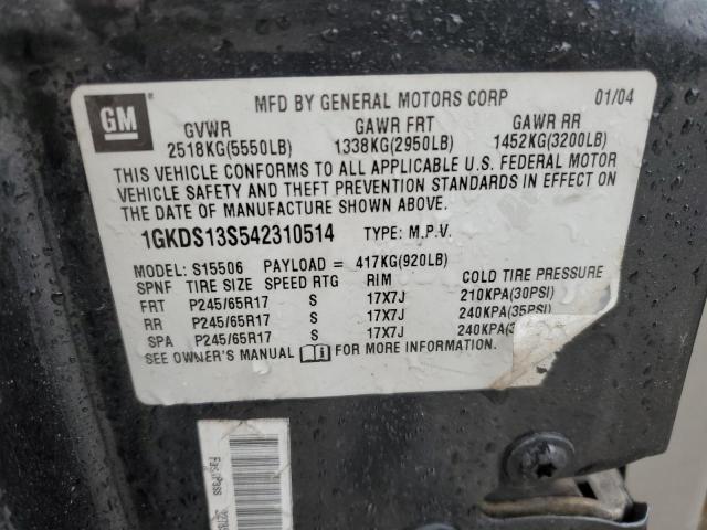 1GKDS13S542310514 - 2004 GMC ENVOY CHARCOAL photo 12