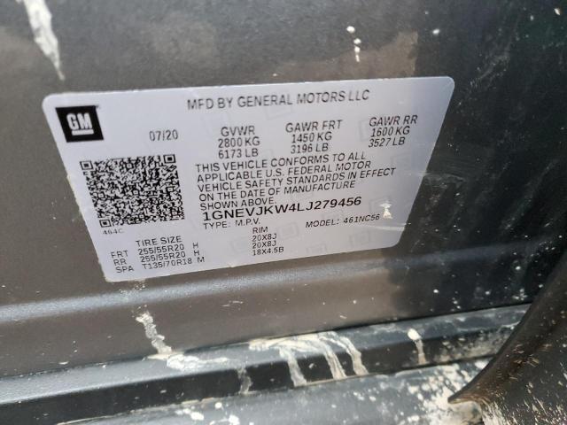 1GNEVJKW4LJ279456 - 2020 CHEVROLET TRAVERSE RS GRAY photo 13