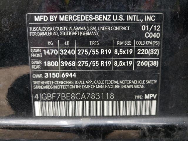 4JGBF7BE8CA783118 - 2012 MERCEDES-BENZ GL 450 4MATIC BLACK photo 13