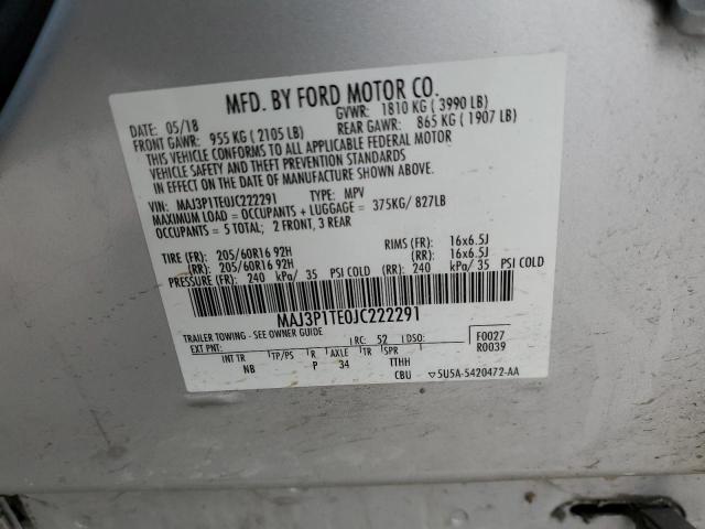 MAJ3P1TE0JC222291 - 2018 FORD ECOSPORT SE SILVER photo 13