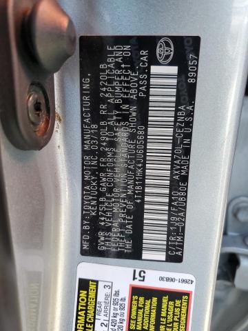 4T1B11HK4JU605680 - 2018 TOYOTA CAMRY L SILVER photo 13