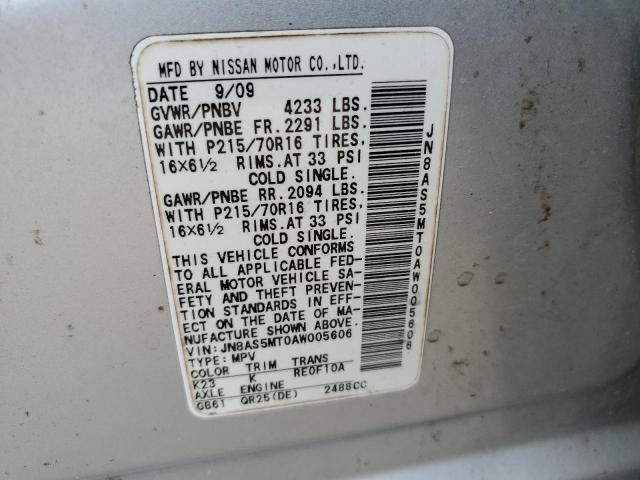 JN8AS5MT0AW005606 - 2010 NISSAN ROGUE S SILVER photo 13