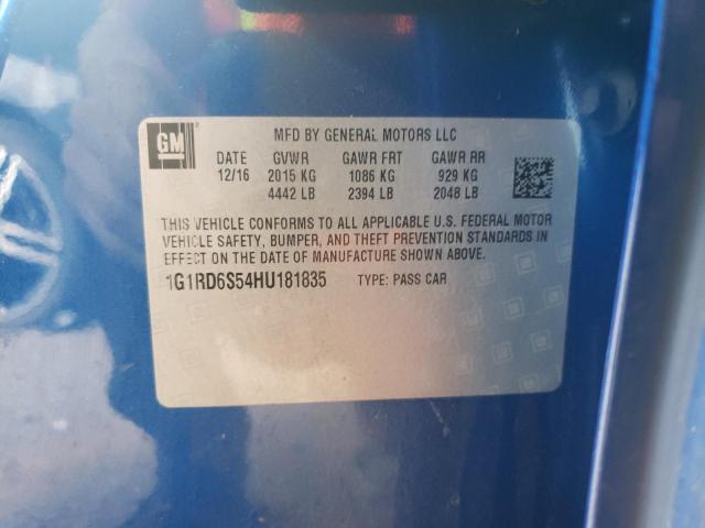 1G1RD6S54HU181835 - 2017 CHEVROLET VOLT PREMIER BLUE photo 12