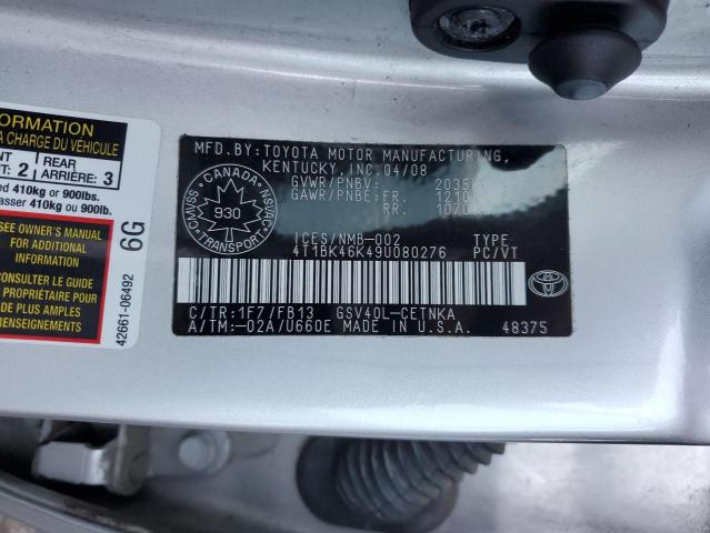 4T1BK46K49U080276 - 2009 TOYOTA CAMRY SE SILVER photo 13