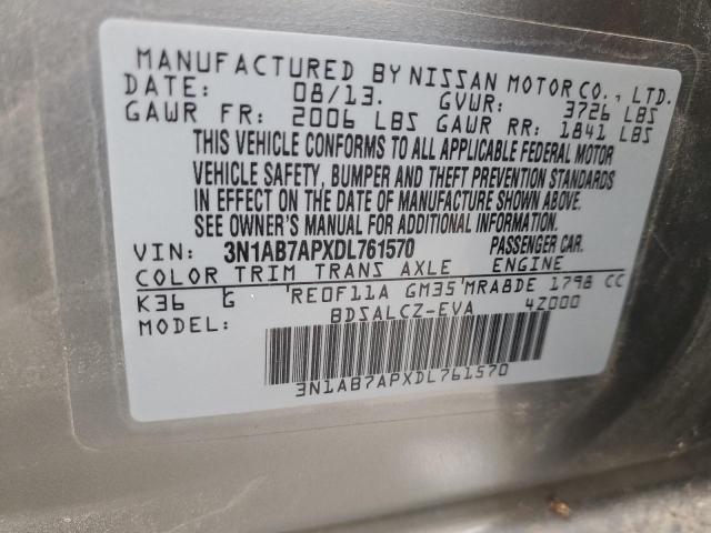 3N1AB7APXDL761570 - 2013 NISSAN SENTRA S GRAY photo 13