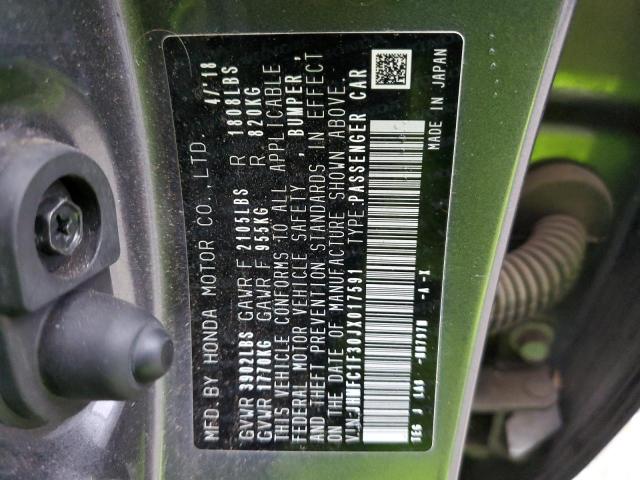 JHMFC1F30JX017591 - 2018 HONDA CIVIC EX GRAY photo 12