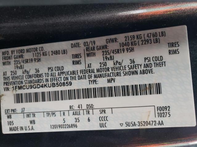 1FMCU9GD4KUB50859 - 2019 FORD ESCAPE SE GRAY photo 13