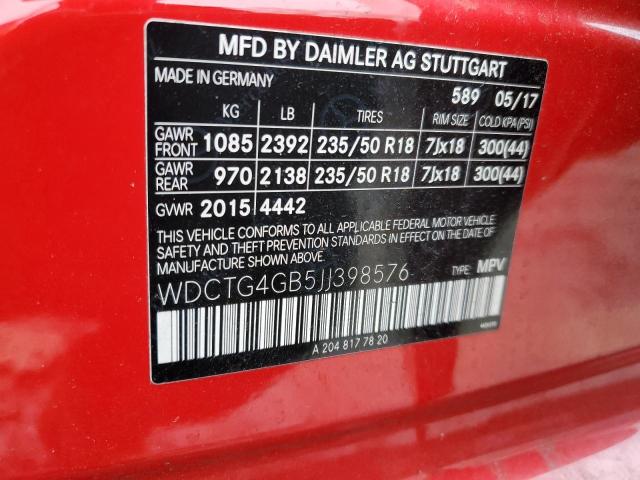 WDCTG4GB5JJ398576 - 2018 MERCEDES-BENZ GLA 250 4MATIC RED photo 13