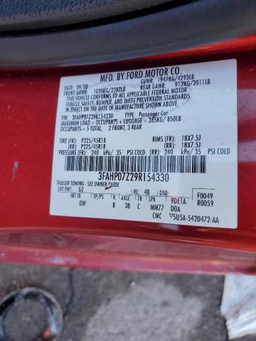 3FAHP07Z29R154330 - 2009 FORD FUSION SE RED photo 12