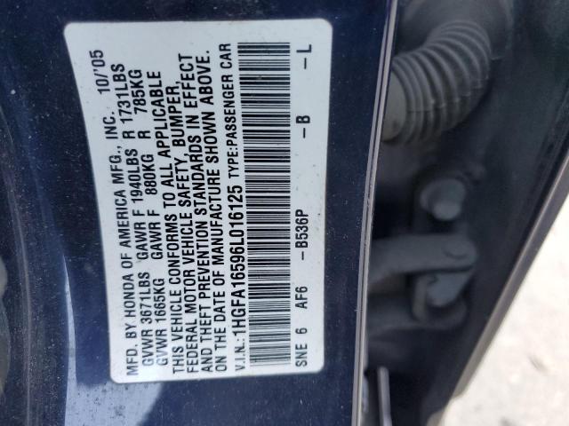 1HGFA16596L016125 - 2006 HONDA CIVIC LX BLUE photo 12