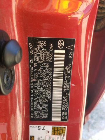 JTDKB20U577681646 - 2007 TOYOTA PRIUS RED photo 12