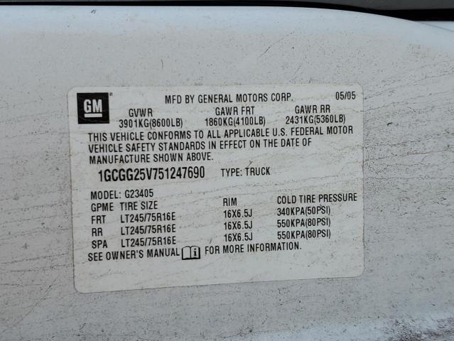 1GCGG25V751247690 - 2005 CHEVROLET CHEVY VAN WHITE photo 13