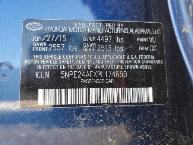 5NPE24AFXFH174650 - 2015 HYUNDAI SONATA SE BLUE photo 13