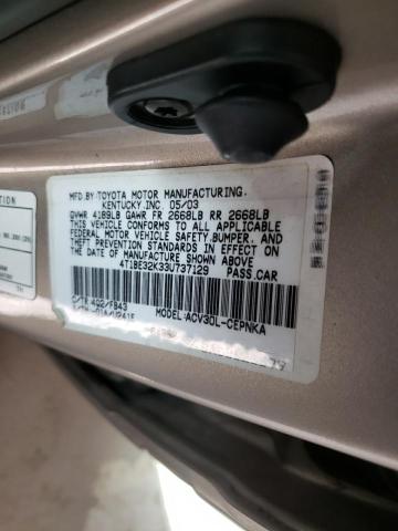 4T1BE32K33U737129 - 2003 TOYOTA CAMRY LE TAN photo 12