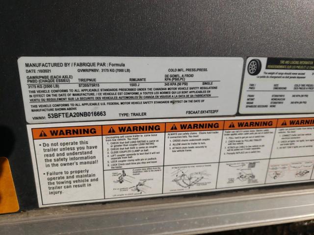 53BFTEA20NB016663 - 2022 UTILITY TRAILER Grau Foto 10