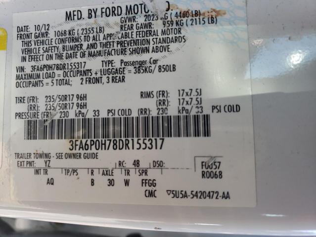 3FA6P0H78DR155317 - 2013 FORD FUSION SE WHITE photo 12