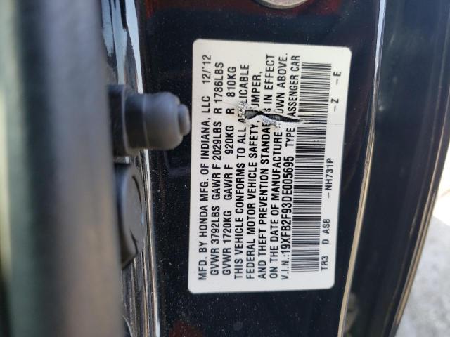 19XFB2F93DE005695 - 2013 HONDA CIVIC EXL შავი ფოტო 13